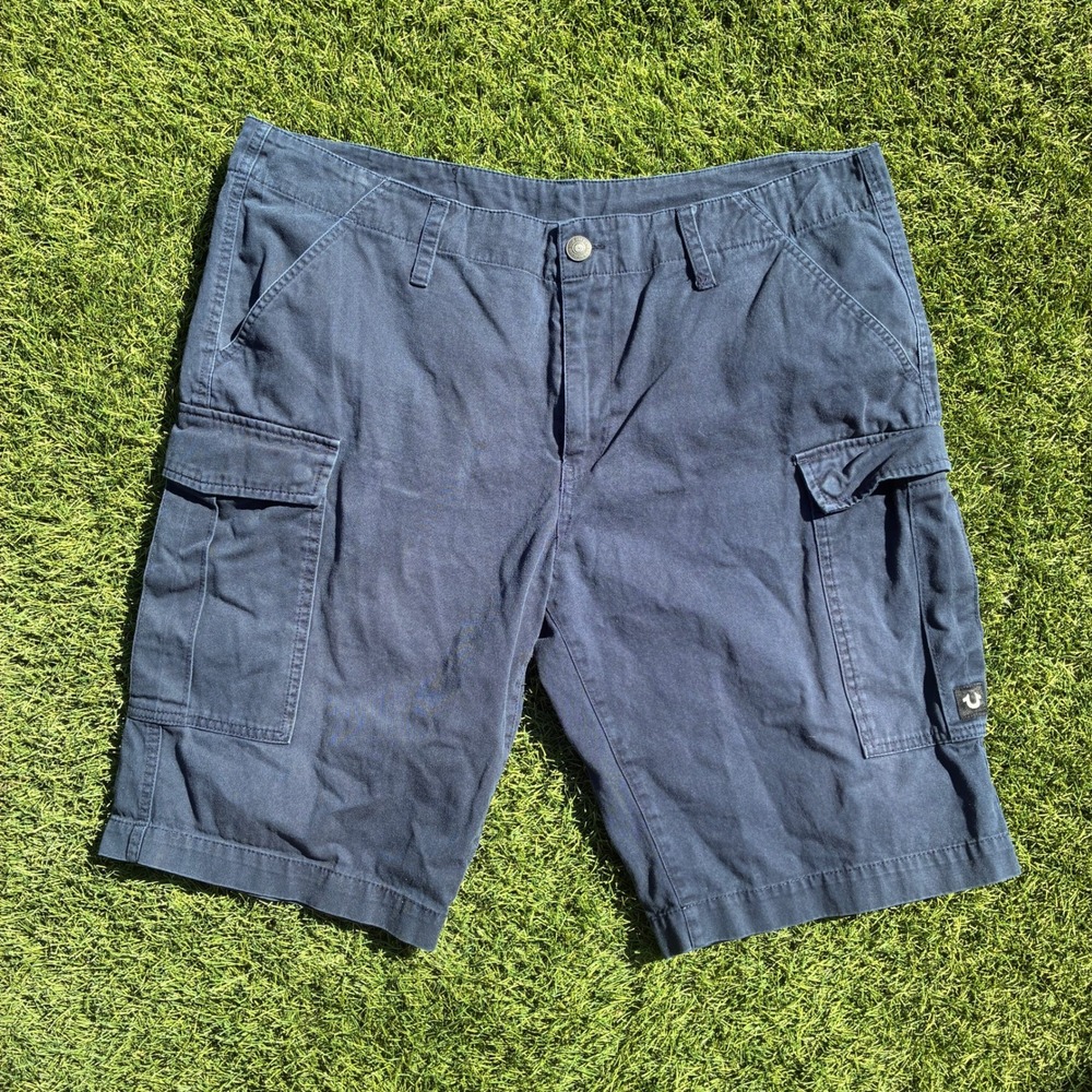 True Religion Mens 40x12 Navy Blue Cargo Shorts Relaxed Fit Utility Y2K Skater